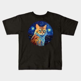 Kitty Cat, van gogh style, starry night, Post-impressionism Kids T-Shirt